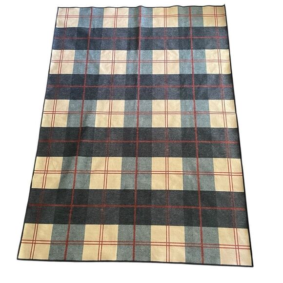 Ruggable Buffalo Plaid Blue Ivory Rug with Red Accents Discontinued 5 x 7 - Picture 5 of 13